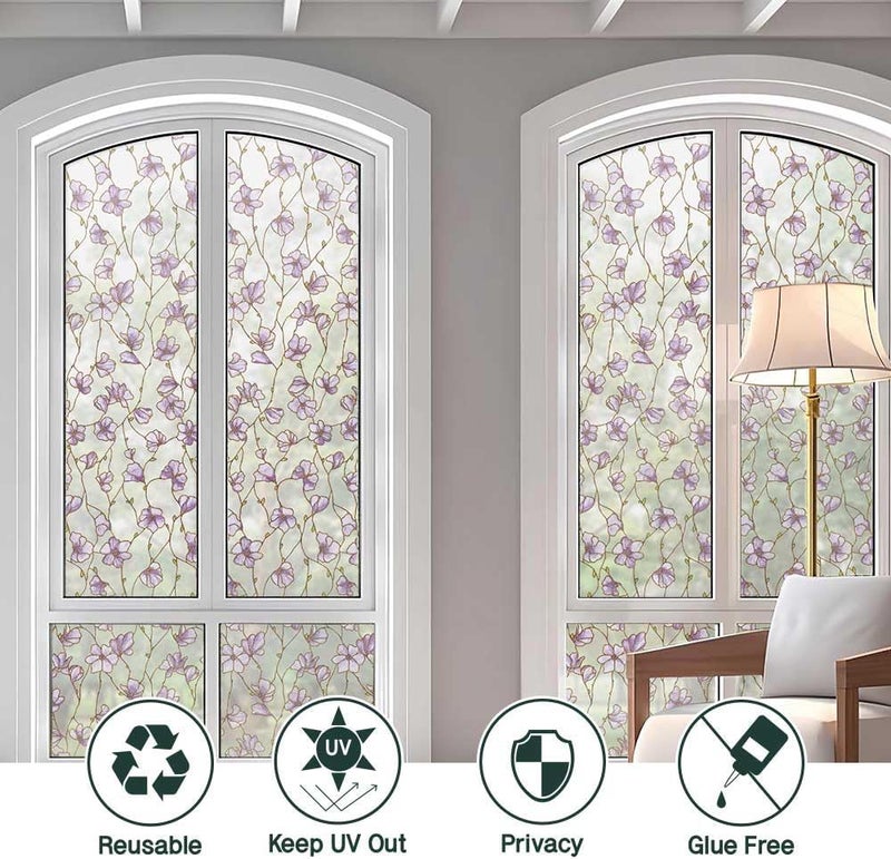 BEAUS TILE UNI Window Film Static Clings Non Adhesive 3D Stained Glass Window Decals UV Protection (Jacaranda, 37.4 x 24.4 Inch) - Image 5